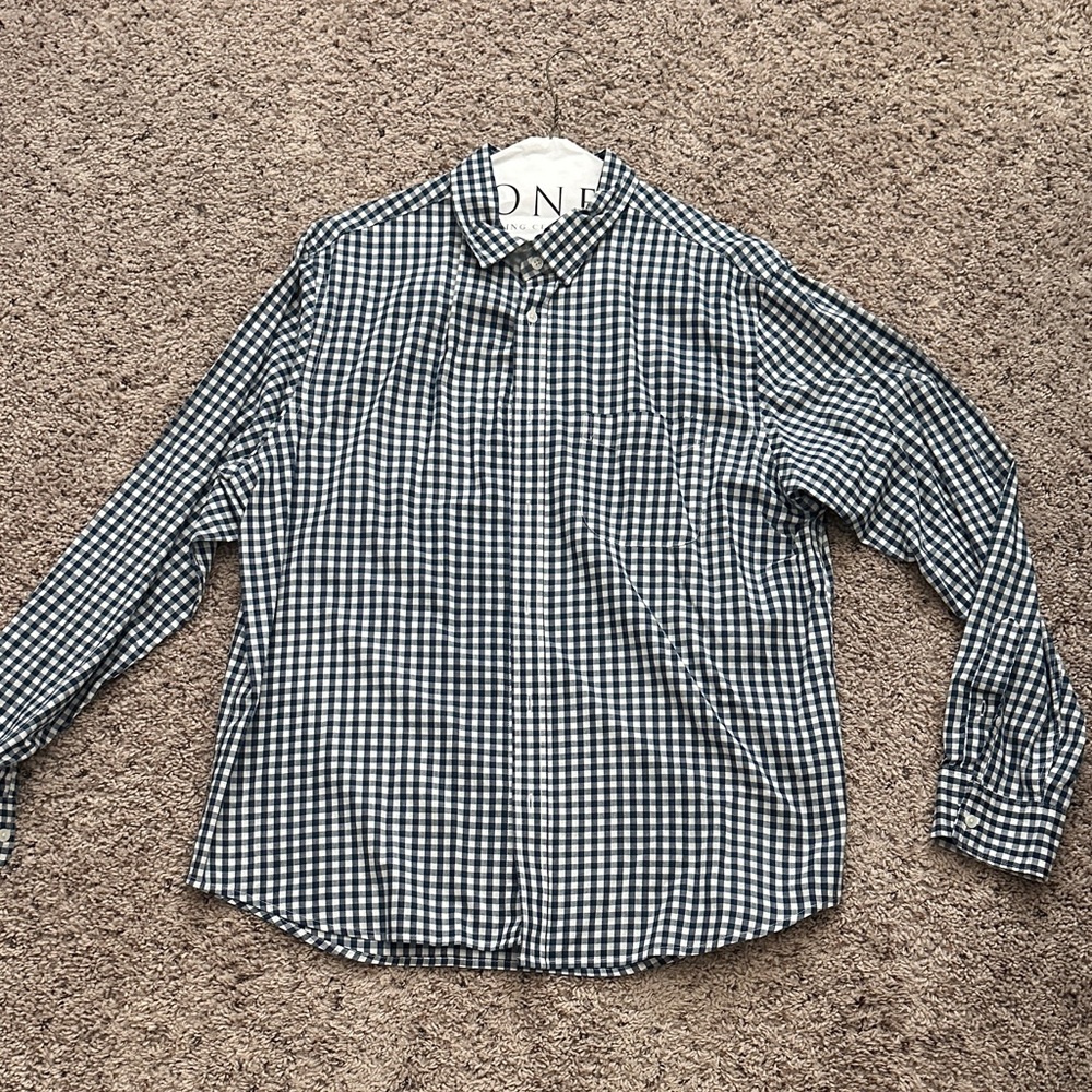 Men's Blue and White Checkered Shirt